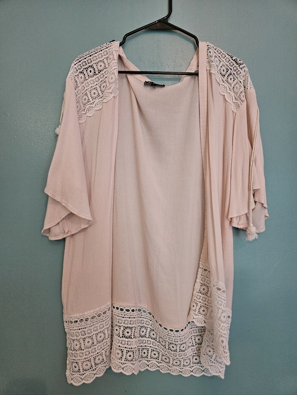 POL Light Pink Crochet-Trim Open Cardigan Tunic
